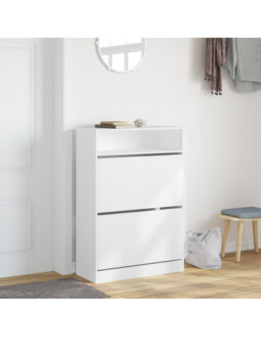 Scarpiera con 2 Cassetti Ribaltabili Bianca 80x34x116 cm