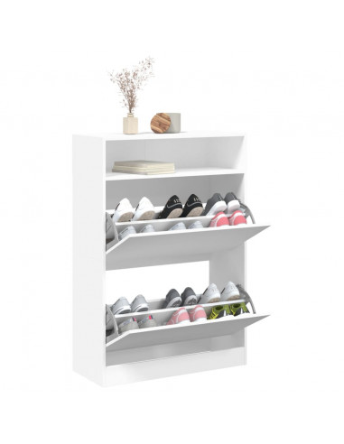 Scarpiera con 2 Cassetti Ribaltabili Bianca 80x34x116 cm