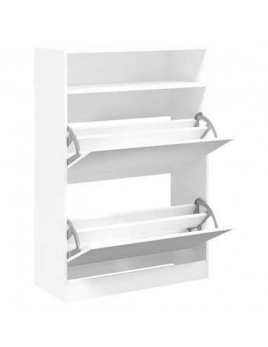 Scarpiera con 2 Cassetti Ribaltabili Bianca 80x34x116 cm