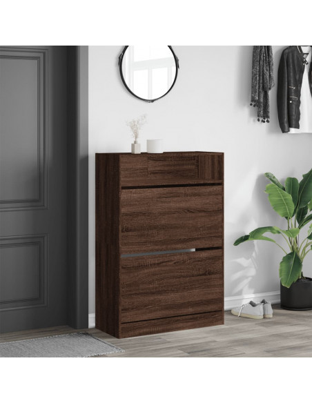 Scarpiera con 2 Cassetti Ribaltabili Rovere Marrone 80x34x116cm