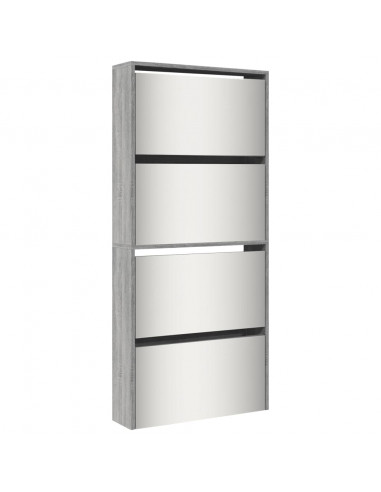 Scarpiera con Specchio a 4 Livelli Grigio Sonoma 63x17x134 cm