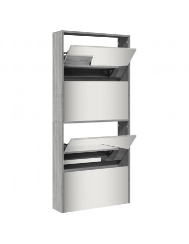 Scarpiera con Specchio a 4 Livelli Grigio Sonoma 63x17x134 cm