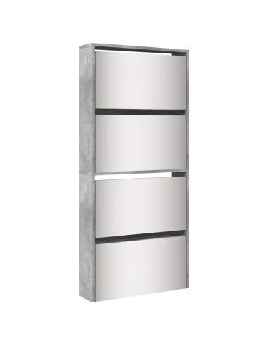 Scarpiera con Specchio a 4 Livelli Grigio Cemento 63x17x134 cm