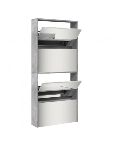 Scarpiera con Specchio a 4 Livelli Grigio Cemento 63x17x134 cm