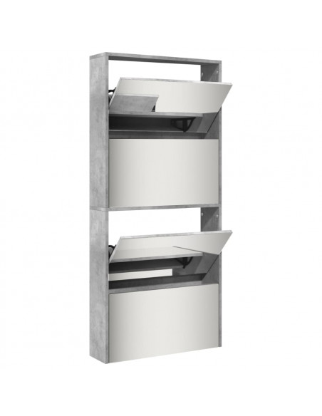 Scarpiera con Specchio a 4 Livelli Grigio Cemento 63x17x134 cm
