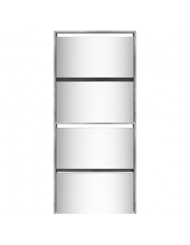 Scarpiera con Specchio a 4 Livelli Grigio Cemento 63x17x134 cm
