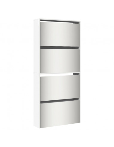 Scarpiera con Specchio a 4 Livelli Bianco lucido 63x17x134 cm