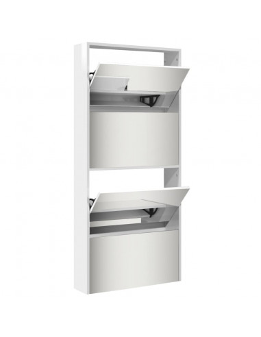 Scarpiera con Specchio a 4 Livelli Bianco lucido 63x17x134 cm