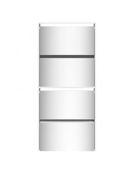 Scarpiera con Specchio a 4 Livelli Bianco lucido 63x17x134 cm
