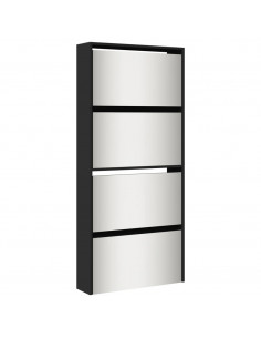 Scarpiera con Specchio a 4 Livelli Nera 63x17x134 cm 2