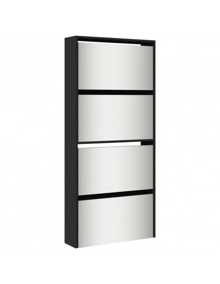 Scarpiera con Specchio a 4 Livelli Nera 63x17x134 cm