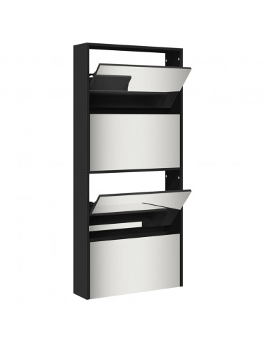 Scarpiera con Specchio a 4 Livelli Nera 63x17x134 cm