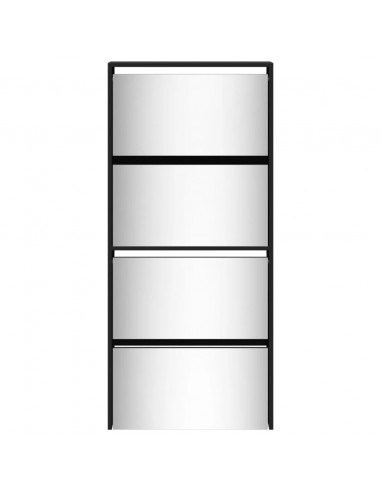 Scarpiera con Specchio a 4 Livelli Nera 63x17x134 cm