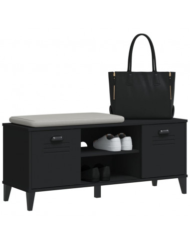 Panca Portascarpe VIKEN Nera 106x35x45 cm Legno Massello Pino