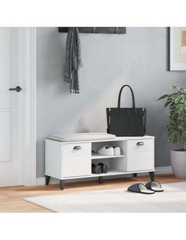 Panca Portascarpe VIKEN Bianca 106x35x45 cm Legno Massello Pino