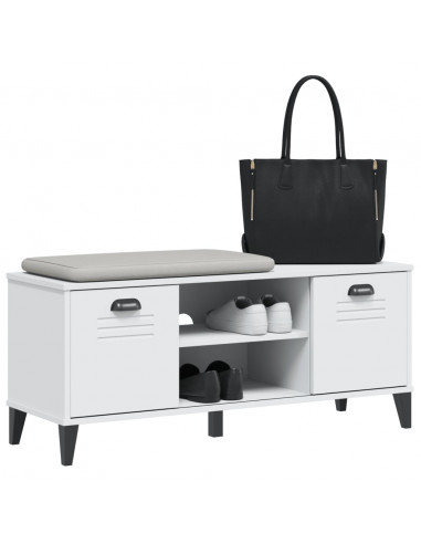 Panca Portascarpe VIKEN Bianca 106x35x45 cm Legno Massello Pino