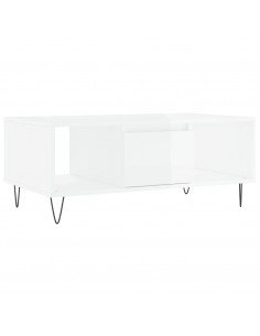 Tavolino Salotto Bianco Lucido 90x50x36,5 cm Legno Multistrato 2