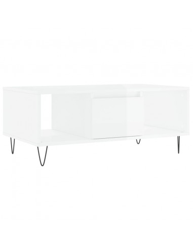 Tavolino Salotto Bianco Lucido 90x50x36,5 cm Legno Multistrato