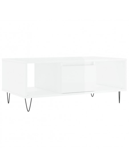 Tavolino Salotto Bianco Lucido 90x50x36,5 cm Legno Multistrato