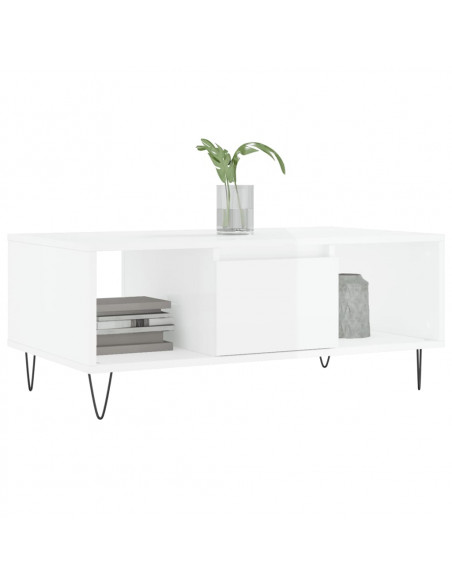 Tavolino Salotto Bianco Lucido 90x50x36,5 cm Legno Multistrato
