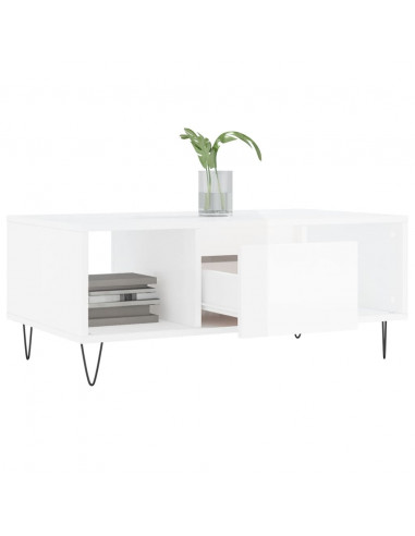 Tavolino Salotto Bianco Lucido 90x50x36,5 cm Legno Multistrato