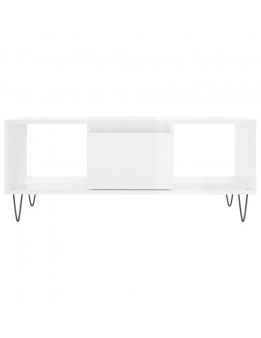 Tavolino Salotto Bianco Lucido 90x50x36,5 cm Legno Multistrato