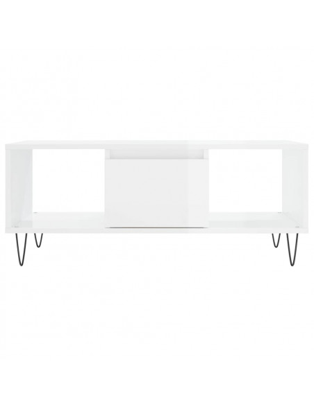 Tavolino Salotto Bianco Lucido 90x50x36,5 cm Legno Multistrato