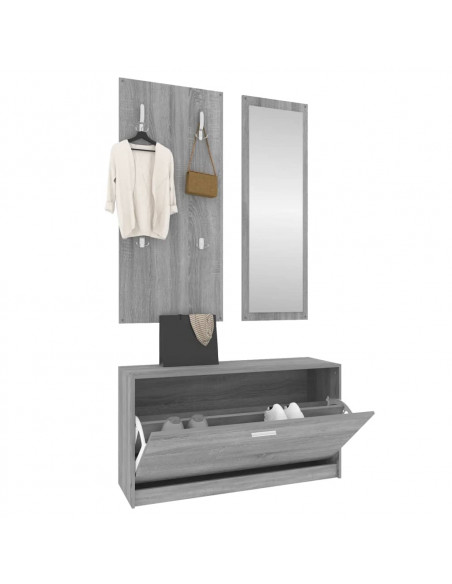 Set Scarpiere 3 in 1 grigio sonoma in Legno Multistrato