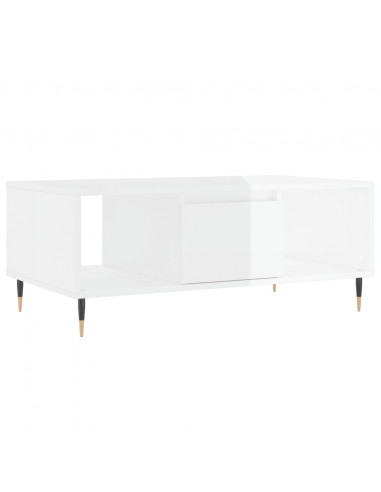 Tavolino Salotto Bianco Lucido 90x50x36,5 cm Legno Multistrato