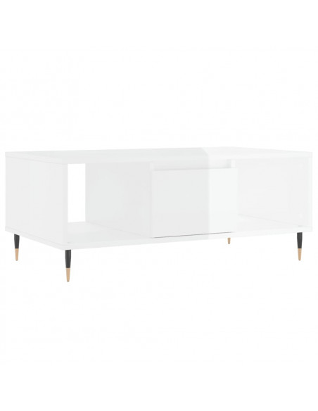 Tavolino Salotto Bianco Lucido 90x50x36,5 cm Legno Multistrato