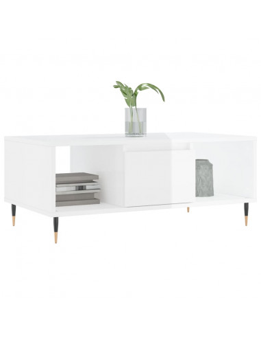 Tavolino Salotto Bianco Lucido 90x50x36,5 cm Legno Multistrato