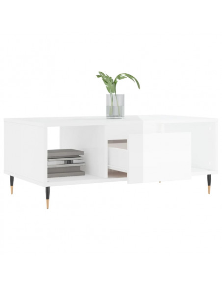 Tavolino Salotto Bianco Lucido 90x50x36,5 cm Legno Multistrato