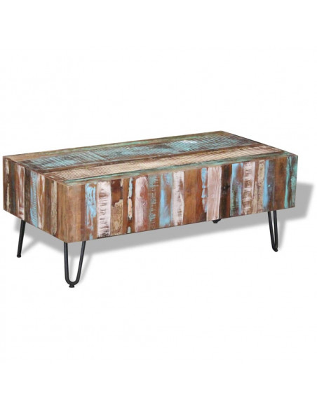 Tavolino da Salotto in Legno Massello Anticato 100x50x38 cm