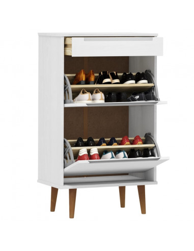 Scarpiera MOLDE Bianca 59,5x35x103 cm in Legno Massello di Pino