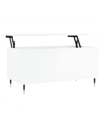 Tavolino Salotto Bianco Lucido 90x44,5x45 cm Legno Multistrato