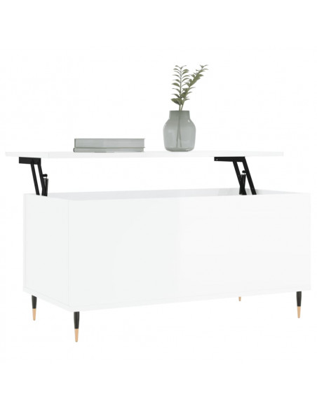 Tavolino Salotto Bianco Lucido 90x44,5x45 cm Legno Multistrato