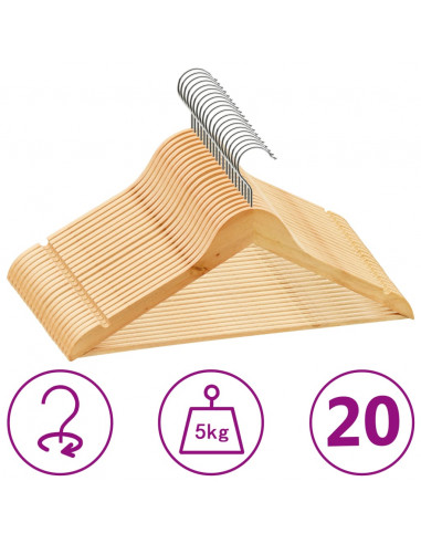 Set Appendiabiti 20 pz Antiscivolo in Legno Duro