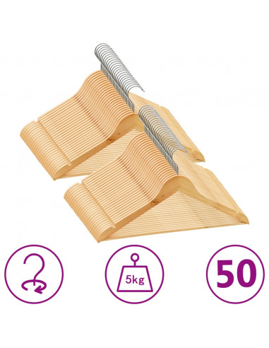 Set Appendiabiti 50 pz Antiscivolo in Legno Massello