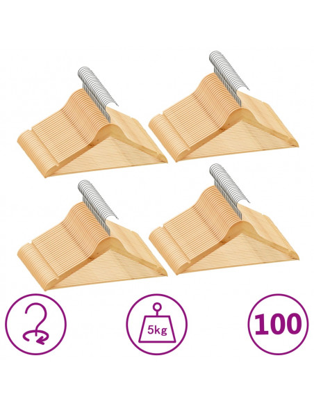 Set Appendiabiti 100 pz Antiscivolo in Legno Massello
