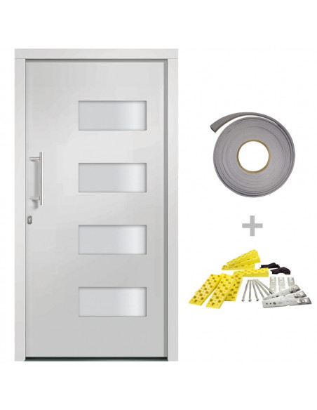 Porta d'Ingresso in Alluminio e PVC Bianco 100x210 cm
