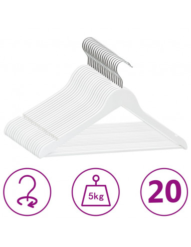 Set Appendiabiti 20 pz Antiscivolo Bianchi in Legno Massello