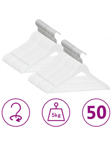 Set Appendiabiti 50 pz Antiscivolo Bianchi in Legno Massello