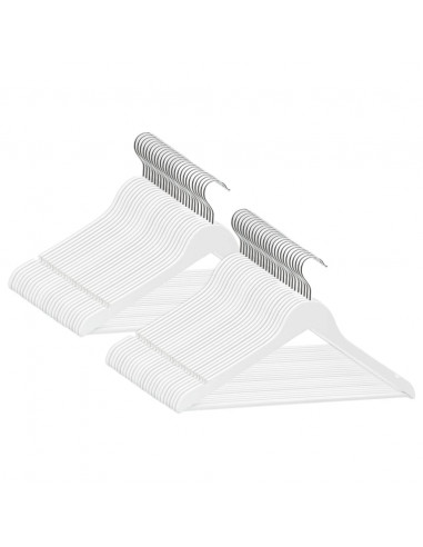 Set Appendiabiti 50 pz Antiscivolo Bianchi in Legno Massello