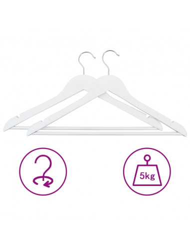 Set Appendiabiti 50 pz Antiscivolo Bianchi in Legno Massello