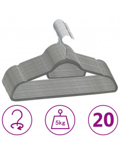 Set Appendiabiti 20 pz Antiscivolo Grigio in Velluto 2