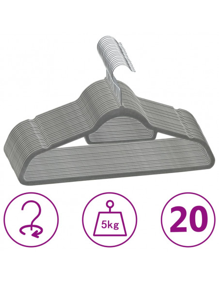 Set Appendiabiti 20 pz Antiscivolo Grigio in Velluto