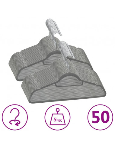 Set Appendiabiti 50 pz Antiscivolo Grigio in Velluto