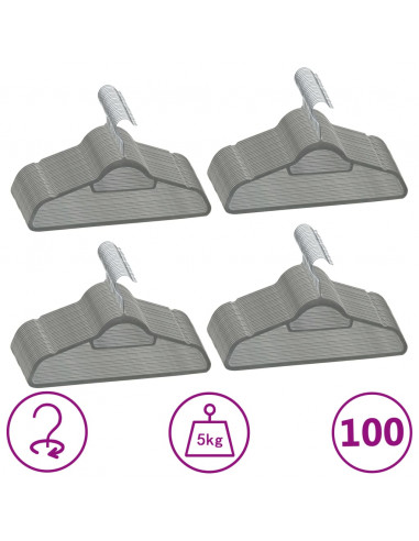 Set Appendiabiti 100 pz Antiscivolo Grigio in Velluto