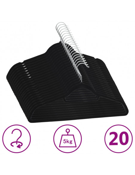 Set Appendiabiti 20 pz Antiscivolo Nero in Velluto