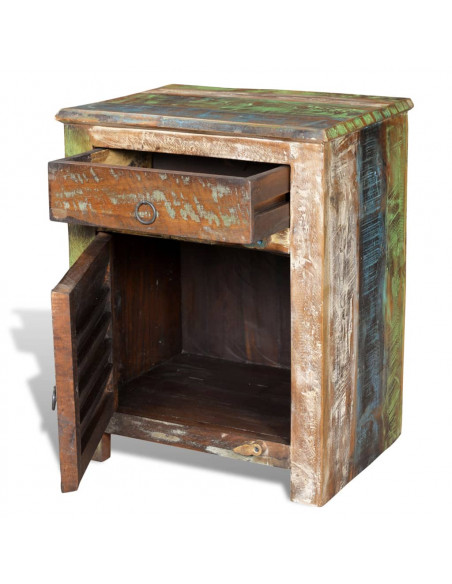 Tavolino Laterale con 1 Cassetto e 1 Anta in Legno di Recupero